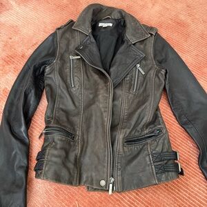 Barneys New York Black and Brown Leather Jacket